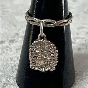 Silver Chain Ring with Tribal Pendant